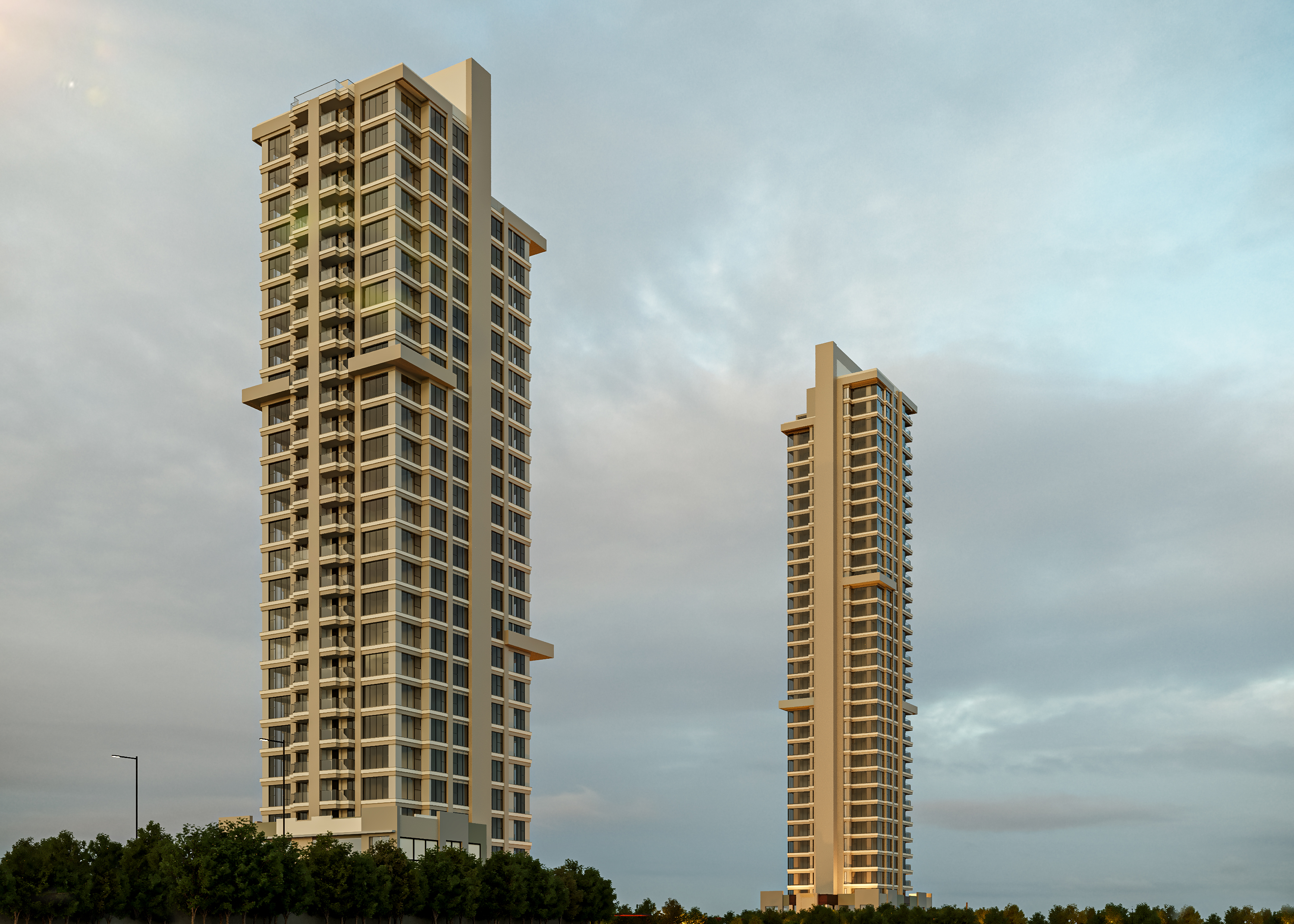 Raw render — towers